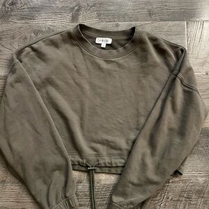 Olive Green Cropped Drawstring Sweatshirt Size Small